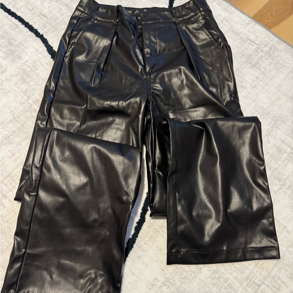 Black Faux Leather Straight Pants